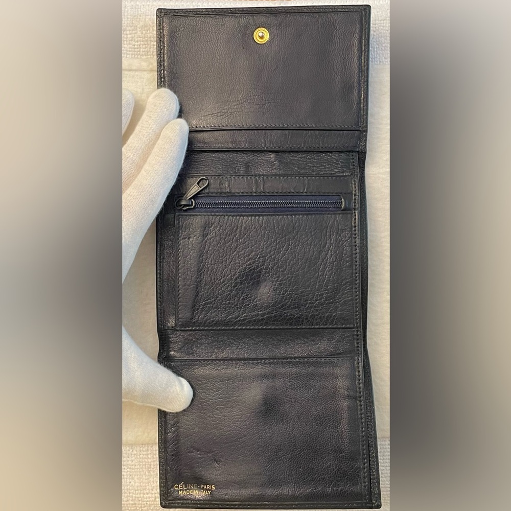 Celine Authentic Beige and Navy Blue Fabric Wallet with Golden Plaque - Picture 5 of 14